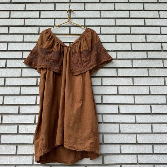 Old Navy Brown Crochet Flutter Sleeve Tie-Back Swing Dress 2X Boho Festival - Picture 13 of 13